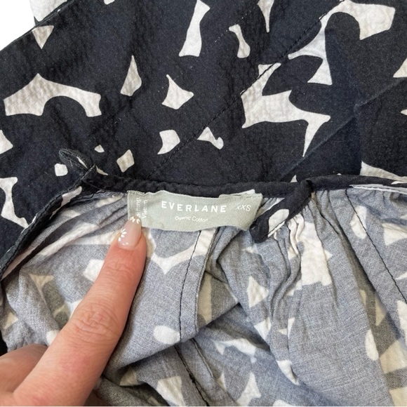 Everlane Black White Floral Seersucker Dress 3/4 Sleeve Pockets XXS - Picture 6 of 15